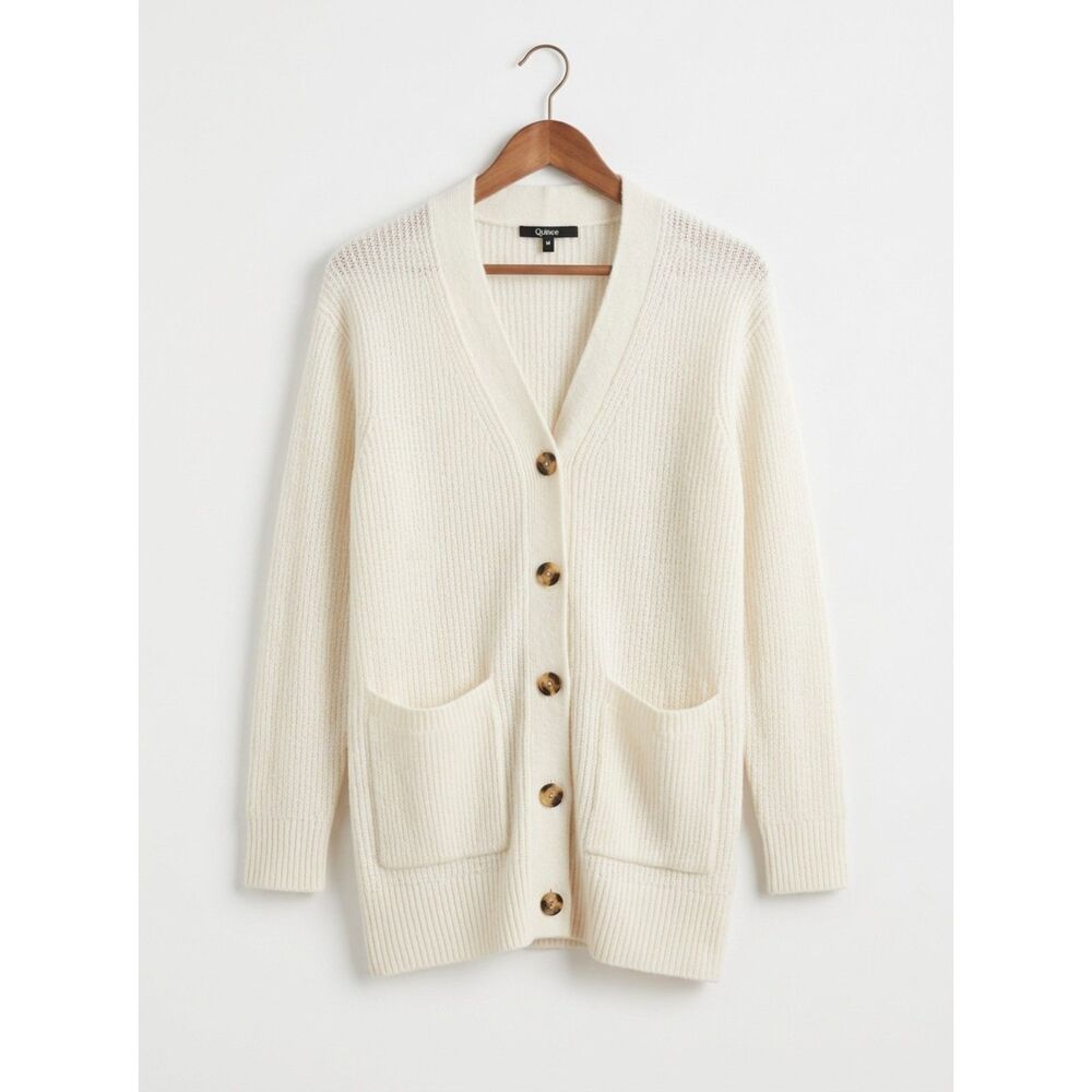 QUINCE Merino Alpaca Long Cardigan - Cream Ivory Pocket Duster (M)